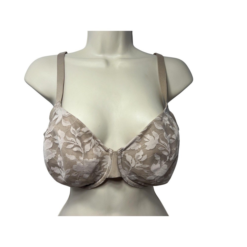 Warners Bra Womens 38D Beige Lightly Lined Underwire T Shirt Lace Floral Molded